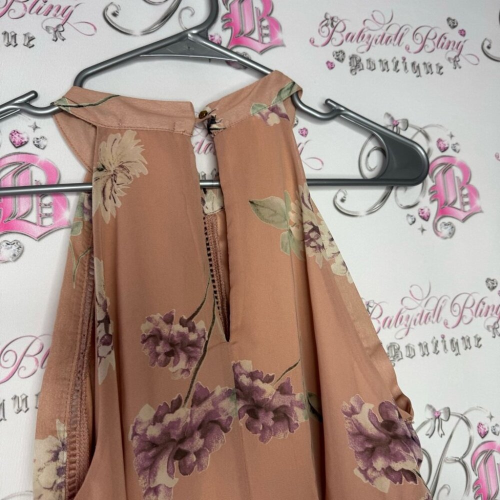 Sienna sky dress tan floral crochet boho long maxi leg slit on one side sexy - Picture 4 of 13